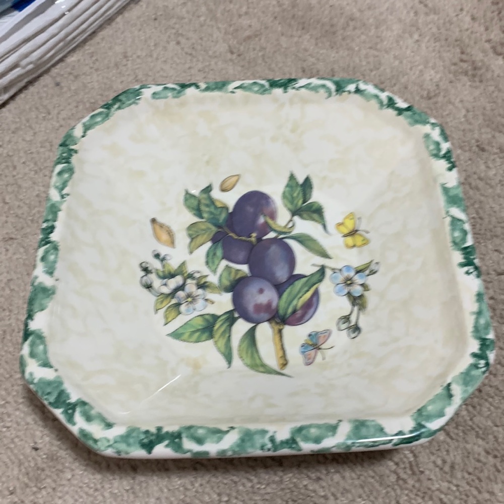 Vintage HiMark Square Serving Plate - Made in Italy - Plums, Butterfly, Grapes